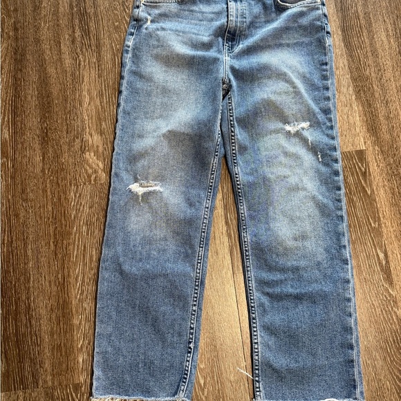 Hudson Remi High Rise Straight Crop Jeans Oceanview Distressed Frayed Hem - Picture 2 of 9